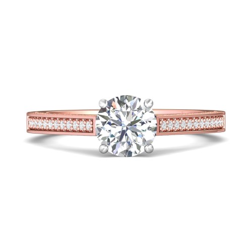 FlyerFit&reg; 18K Pink Gold Shank And White Gold Top Micropave Engagement Ring