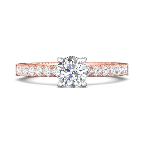 FlyerFit&reg; 18K Pink Gold Shank And White Gold Top Vintage Engagement Ring