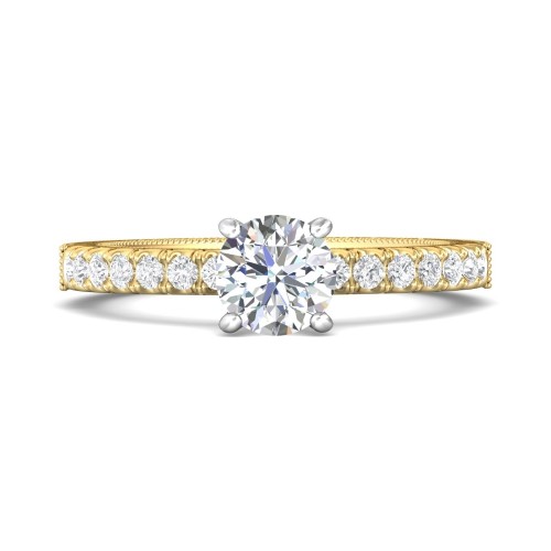 FlyerFit&reg; 18K Yellow Gold Shank And White Gold Top Vintage Engagement Ring
