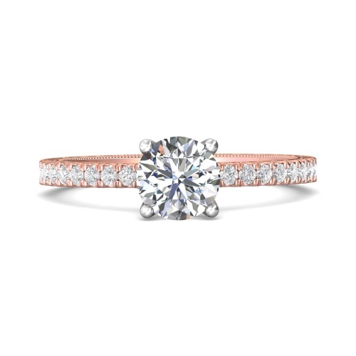 FlyerFit&reg; 18K Pink Gold Shank And White Gold Top Vintage Engagement Ring
