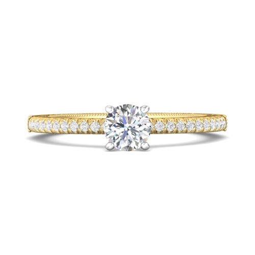 FlyerFit&reg; 18K Yellow Gold Shank And White Gold Top Vintage Engagement Ring