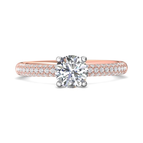 FlyerFit&reg; 14K Pink Gold Shank And White Gold Top Micropave Engagement Ring