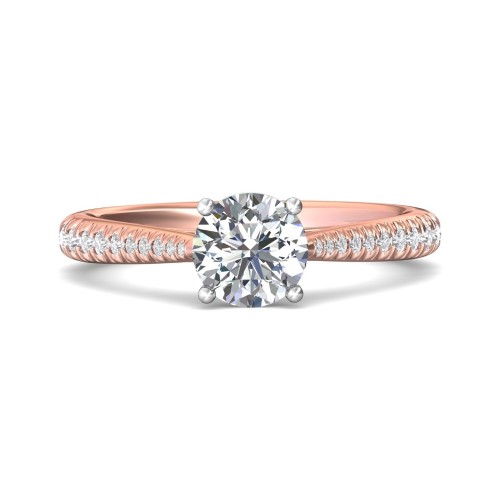 FlyerFit&reg; 18K Pink Gold Shank And White Gold Top Micropave Engagement Ring