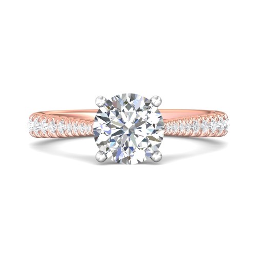 FlyerFit&reg; 18K Pink Gold Shank And White Gold Top Micropave Engagement Ring