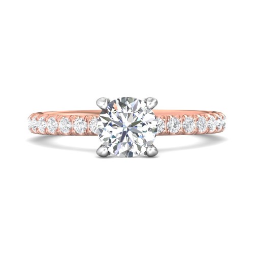 FlyerFit&reg; 18K Pink Gold Shank And White Gold Top Micropave Engagement Ring