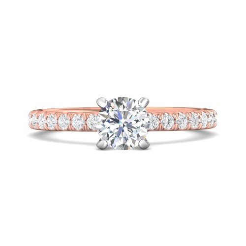 FlyerFit&reg; 14K Pink Gold Shank And White Gold Top Micropave Engagement Ring