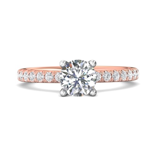 FlyerFit&reg; 18K Pink Gold Shank And White Gold Top Micropave Engagement Ring