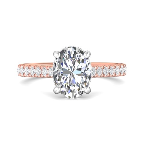 FlyerFit® 18K Pink Gold Shank And White Gold Top Micropave Engagement Ring