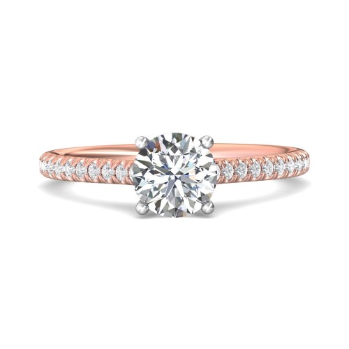 FlyerFit&reg; 14K Pink Gold Shank And White Gold Top Micropave Engagement Ring