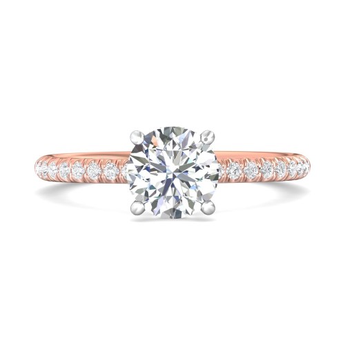 FlyerFit&reg; 14K Pink Gold Shank And White Gold Top Micropave Engagement Ring