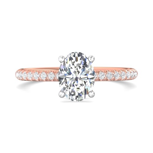 FlyerFit&reg; 14K Pink Gold Shank And White Gold Top Micropave Engagement Ring