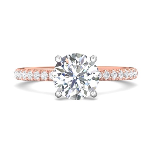 FlyerFit&reg; 18K Pink Gold Shank And White Gold Top Micropave Engagement Ring