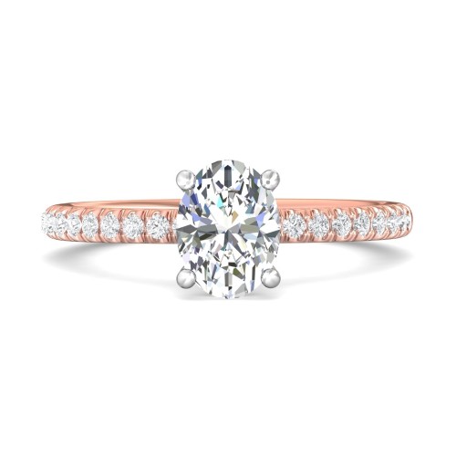 FlyerFit&reg; 14K Pink Gold Shank And White Gold Top Micropave Engagement Ring