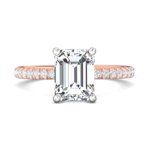FlyerFit&reg; 18K Pink Gold Shank And White Gold Top Micropave Engagement Ring