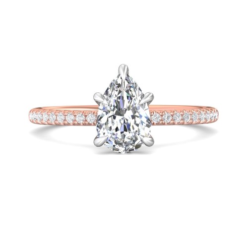 FlyerFit&reg; 14K Pink Gold Shank And White Gold Top Micropave Engagement Ring