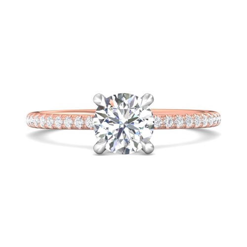 FlyerFit&reg; 18K Pink Gold Shank And White Gold Top Micropave Engagement Ring