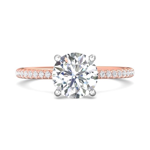 FlyerFit&reg; 14K Pink Gold Shank And White Gold Top Micropave Engagement Ring