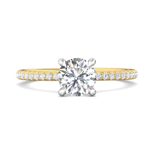 FlyerFit&reg; 18K Yellow Gold Shank And White Gold Top Micropave Engagement Ring