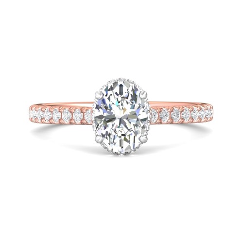 FlyerFit® 18K Pink Gold Shank And White Gold Top Micropave Engagement Ring