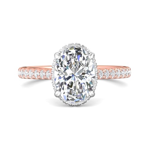 FlyerFit&reg; 14K Pink Gold Shank And White Gold Top Micropave Engagement Ring