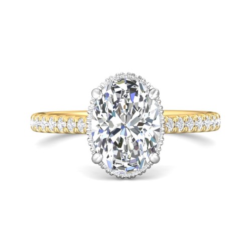 FlyerFit® 18K Yellow Gold Shank And White Gold Top Micropave Engagement Ring