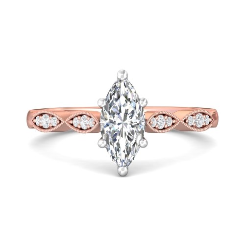 FlyerFit&reg; 18K Pink Gold Shank And White Gold Top Micropave Engagement Ring