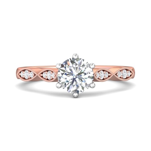 FlyerFit&reg; 14K Pink Gold Shank And White Gold Top Micropave Engagement Ring