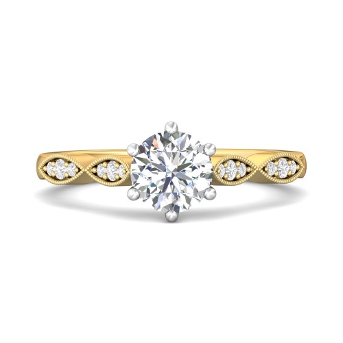 FlyerFit&reg; 18K Yellow Gold Shank And White Gold Top Micropave Engagement Ring