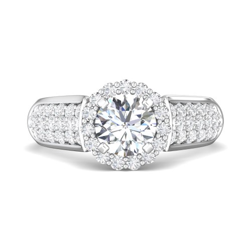 FlyerFit&reg; 18K White Gold Micropave Halo Engagement Ring