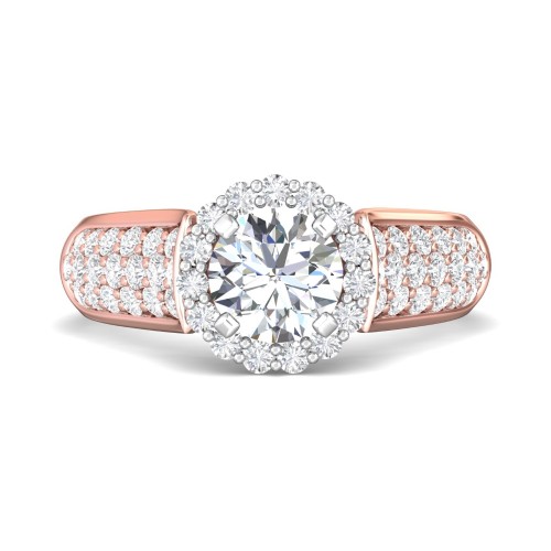 FlyerFit&reg; 18K Pink Gold Shank And White Gold Top Micropave Halo Engagement Ring