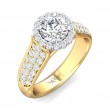 FlyerFit® 18K Yellow Gold Shank And White Gold Top Micropave Halo Engagement Ring