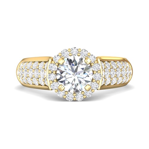 FlyerFit&reg; 14K Yellow Gold Micropave Halo Engagement Ring