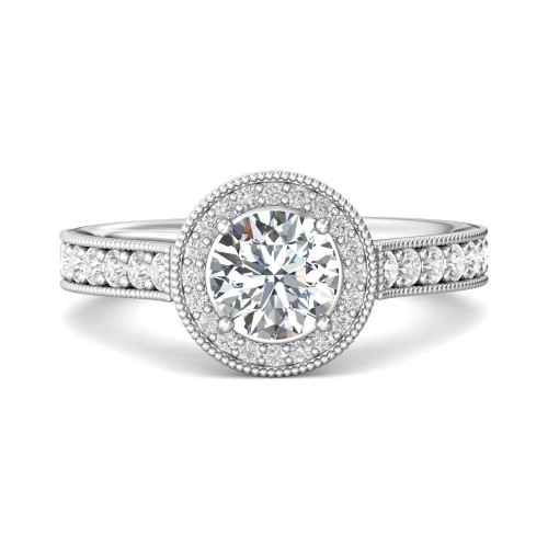 FlyerFit&reg; 14K White Gold Micropave Halo Engagement Ring