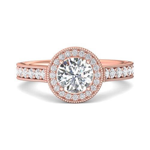 FlyerFit&reg; 14K Pink Gold Micropave Halo Engagement Ring
