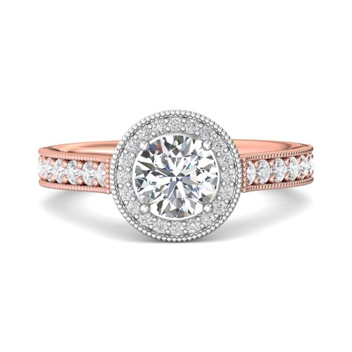 FlyerFit&reg; 14K Pink Gold Shank And White Gold Top Micropave Halo Engagement Ring
