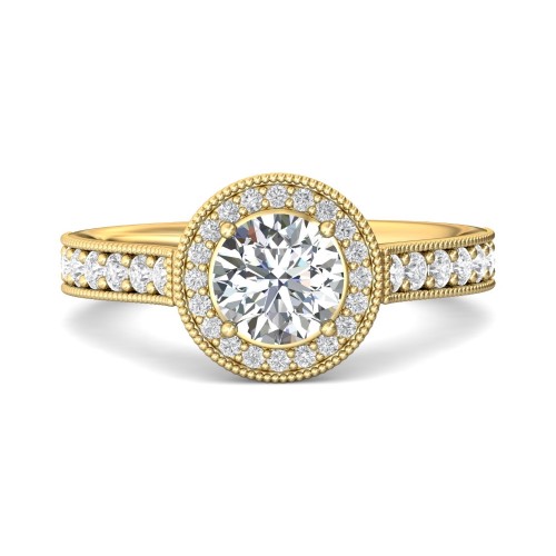 FlyerFit&reg; 18K Yellow Gold Micropave Halo Engagement Ring