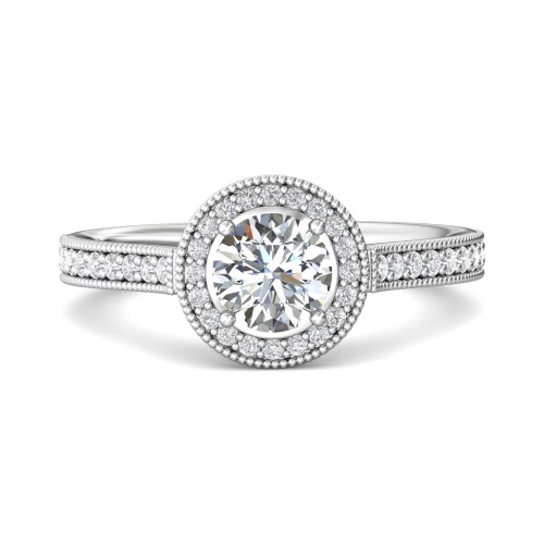 FlyerFit&reg; Platinum Micropave Halo Engagement Ring