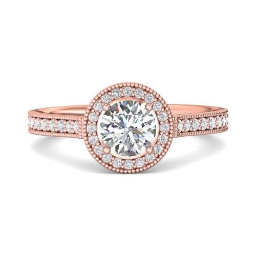 FlyerFit&reg; 18K Pink Gold Micropave Halo Engagement Ring