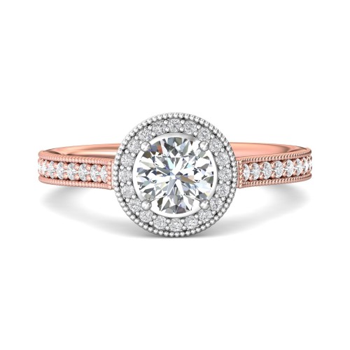FlyerFit&reg; 14K Pink Gold Shank And White Gold Top Micropave Halo Engagement Ring