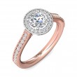 FlyerFit® 18K Pink Gold Shank And White Gold Top Micropave Halo Engagement Ring