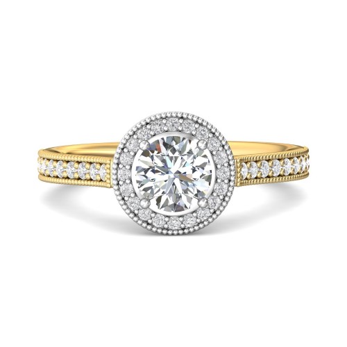 FlyerFit&reg; 14K Yellow and 14K White Gold Micropave Halo Engagement Ring