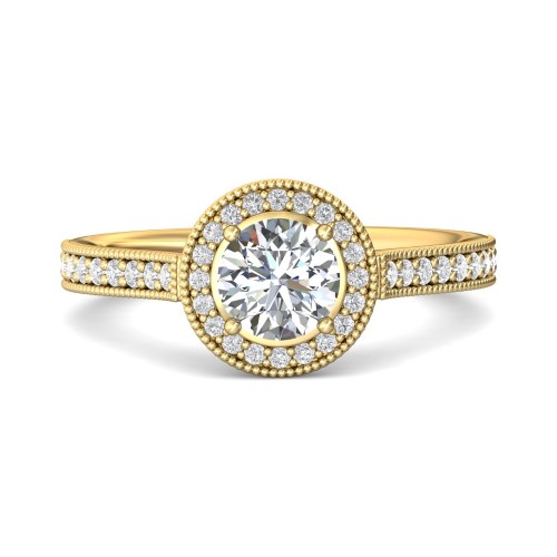 FlyerFit&reg; 14K Yellow Gold Micropave Halo Engagement Ring