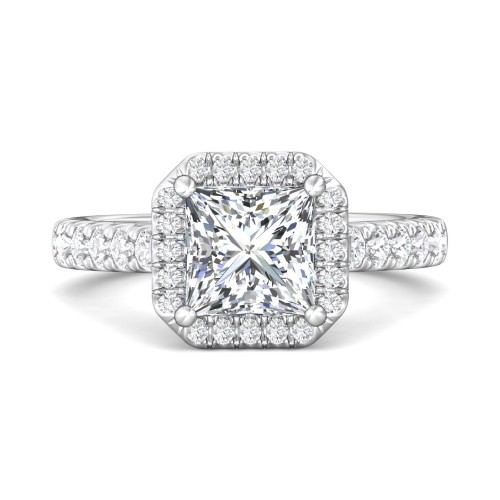 FlyerFit&reg; 14K White Gold Micropave Halo Engagement Ring