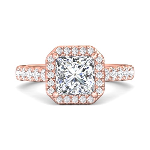 FlyerFit&reg; 18K Pink Gold Micropave Halo Engagement Ring
