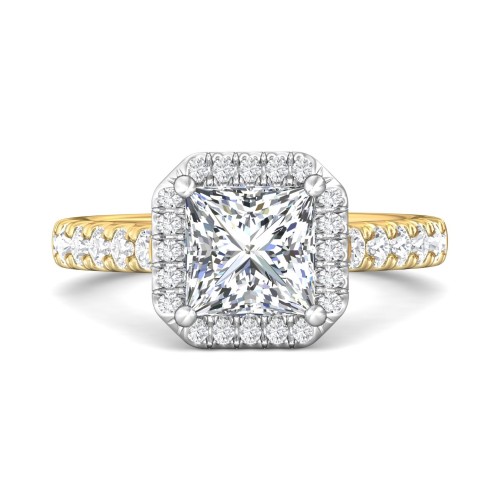 FlyerFit&reg; 14K Yellow and 14K White Gold Micropave Halo Engagement Ring