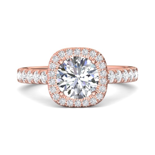 FlyerFit&reg; 18K Pink Gold Micropave Halo Engagement Ring