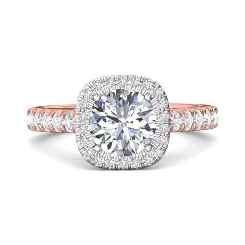 FlyerFit&reg; 18K Pink Gold Shank And White Gold Top Micropave Halo Engagement Ring