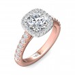 FlyerFit® 18K Pink Gold Shank And White Gold Top Micropave Halo Engagement Ring