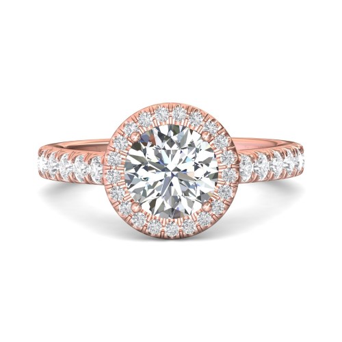 FlyerFit&reg; 14K Pink Gold Micropave Halo Engagement Ring