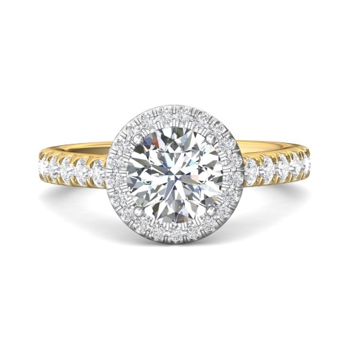 FlyerFit&reg; 18K Yellow Gold Shank And White Gold Top Micropave Halo Engagement Ring